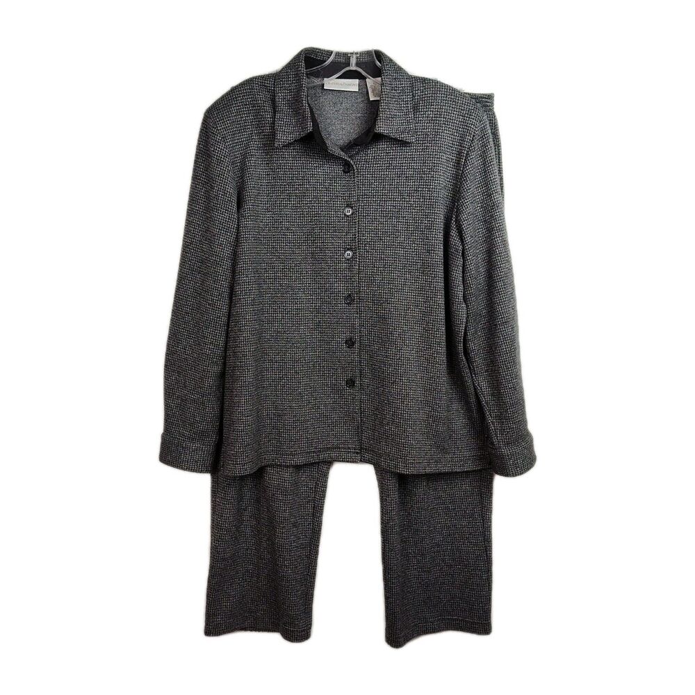 Draper's‎ & Damon's Blazer & Pants Set Women's PL Gray Herringbone Button-Up